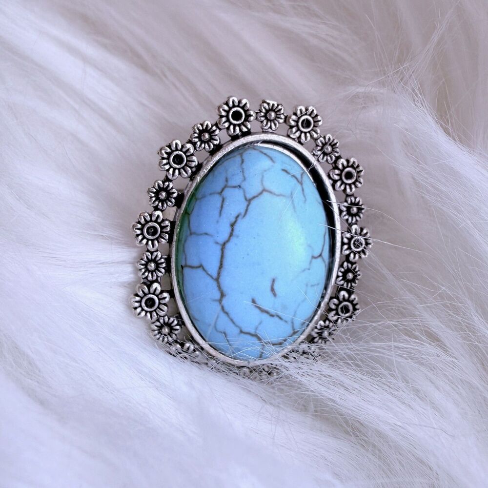 Bold Vintage-Style Ring - Blue Turquoise Style Oval Statement Ring